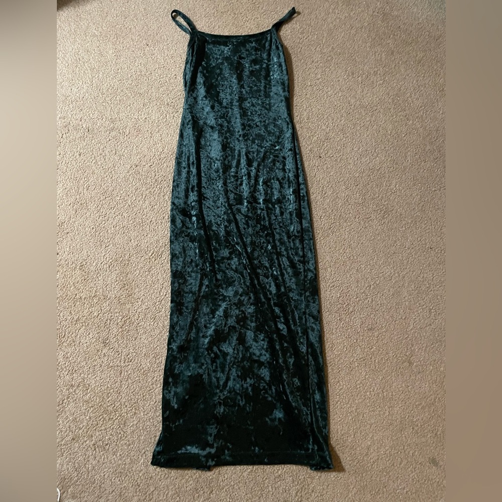 Vintage 80’s crush velvet dark green dress